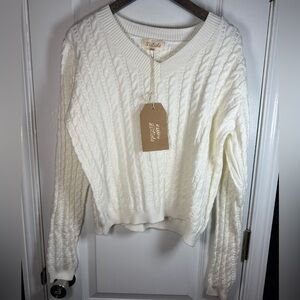 Listicle Cream Cable Knit Sweater NWT